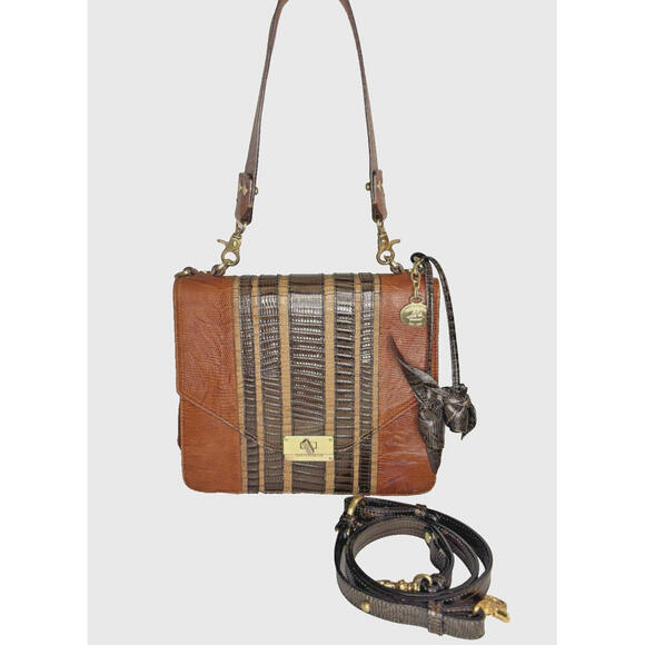 Brahmin Handbags - Brahmin Ophelia Rose Brown Black Leather Satchel Purse Crossbody Rose Tassel